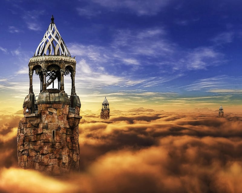 Fantasy landscape with a castle in the clouds